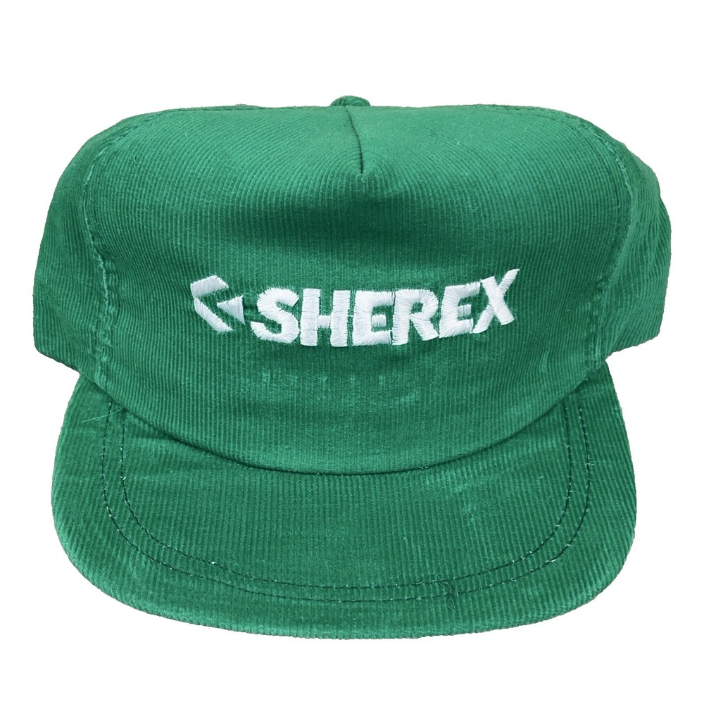 Vintage Corduroy Trucker Hat Cap SnapBack Green Made In USA Sherex Coal Mine 80s